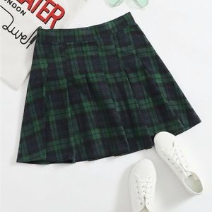 Green and blue plus pleated plaid mini skirt SHEIN 0XL/large